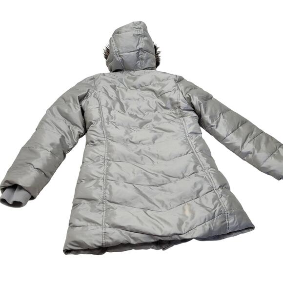Lands End silver down alternative long puffer jacket winter coat fur - Picture 4 of 10